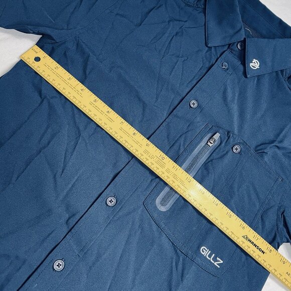 Gillz Men's Fishing Shirt Deep Sea Woven Navy Blue SMALL Stretch SPF - Picture 2 of 7